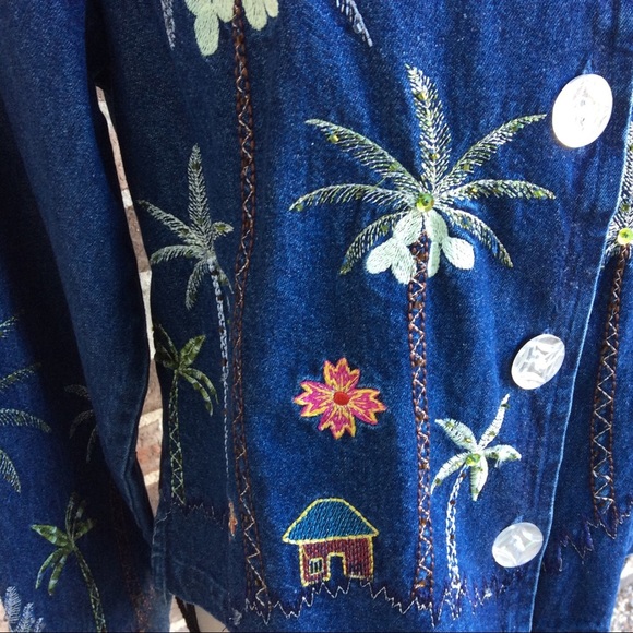 Vintage Tropical Embellished Denim Jacket Small - Picture 2 of 7